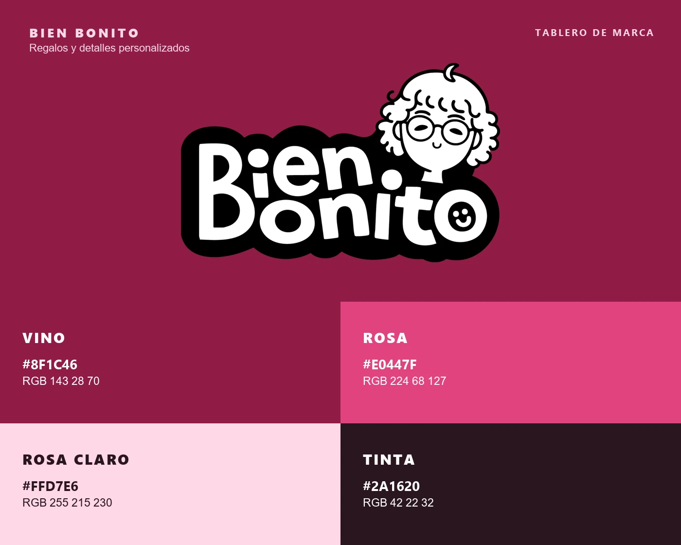 Tablero de marca de Bien Bonito: logotipo y paleta
