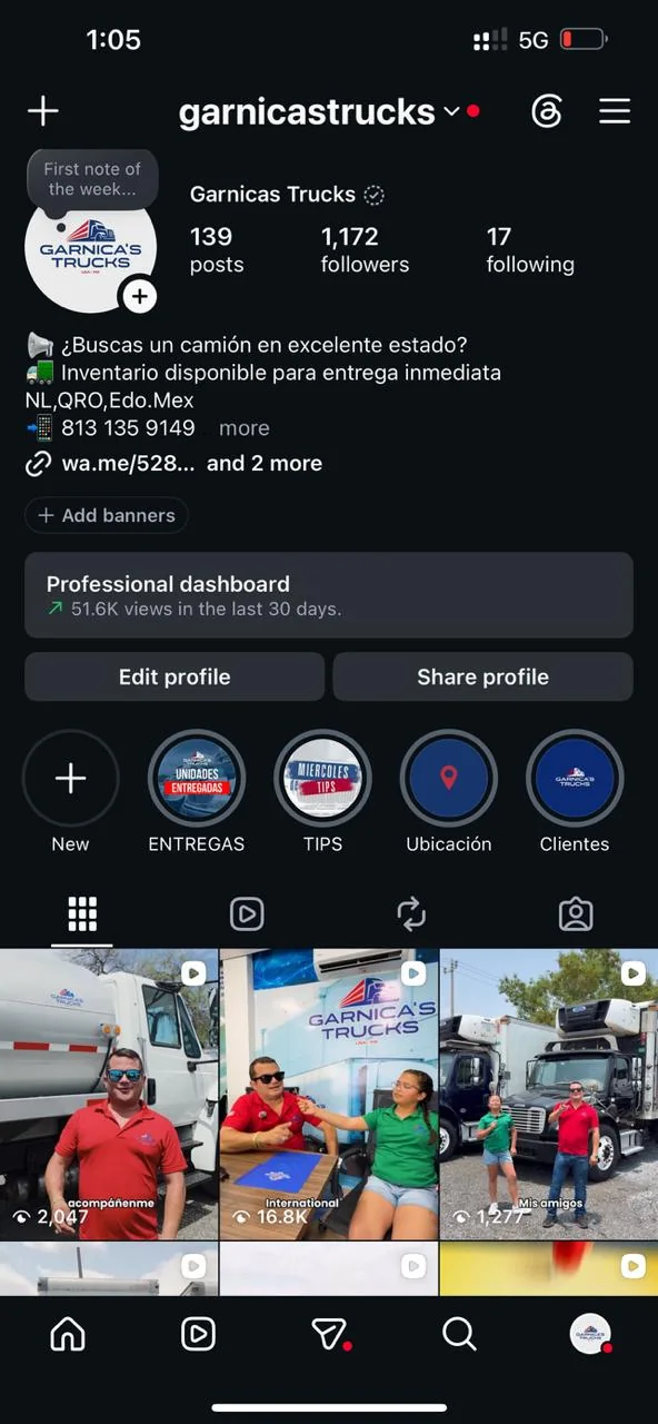 Perfil de Instagram de Garnica's Trucks