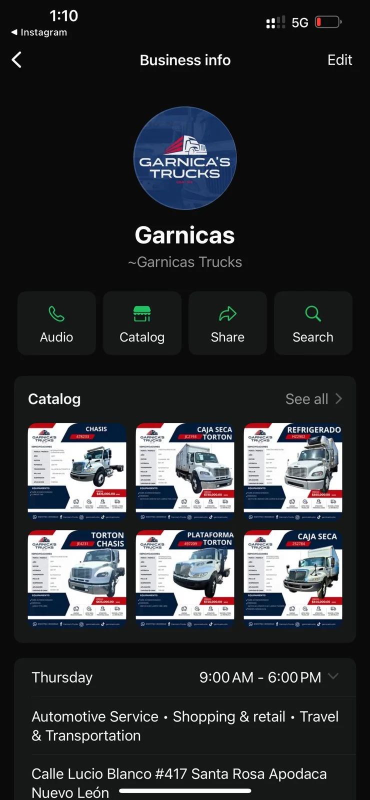 Catálogo de camiones dentro de WhatsApp