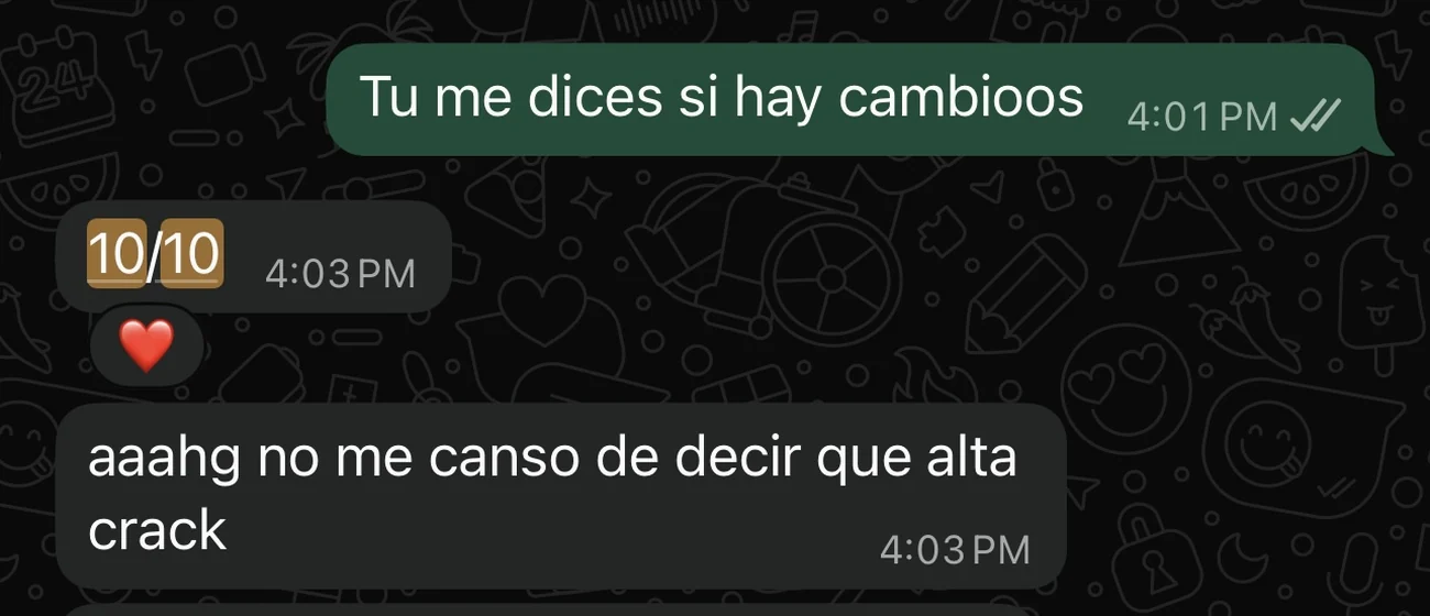 Comentario de un cliente por WhatsApp