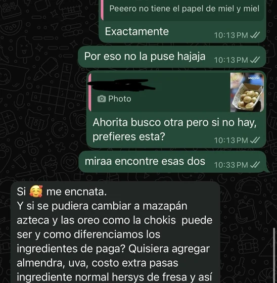 Comentario de un cliente por WhatsApp