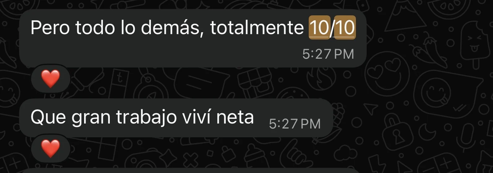 Comentario de un cliente por WhatsApp