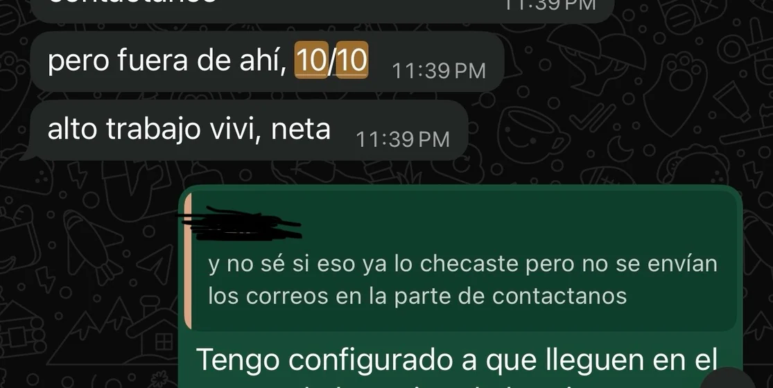Comentario de un cliente por WhatsApp