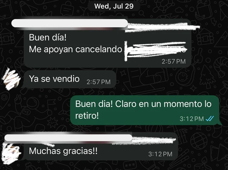 Comentario de un cliente por WhatsApp