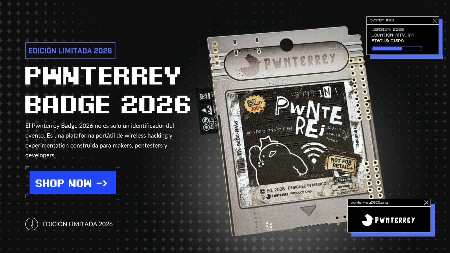 Publicación de lanzamiento del badge electrónico Pwnterrey 2026